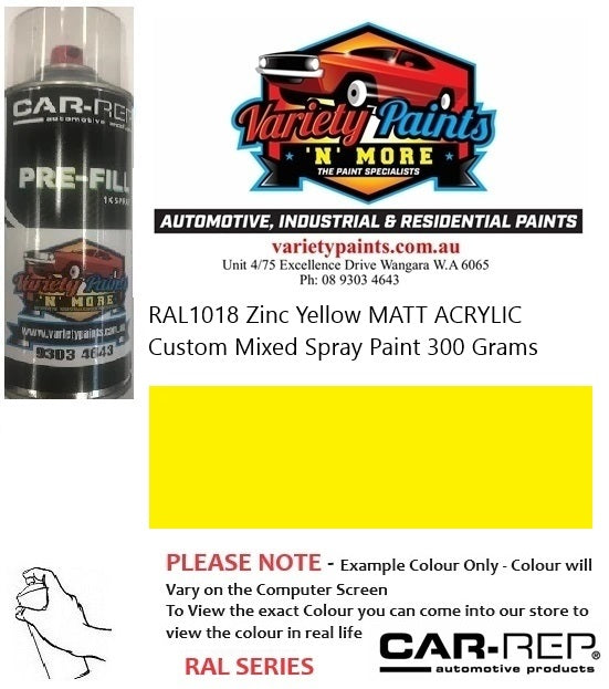 RAL1018 Zinc Yellow MATT ACRYLIC Custom Mixed Spray Paint 300 Grams