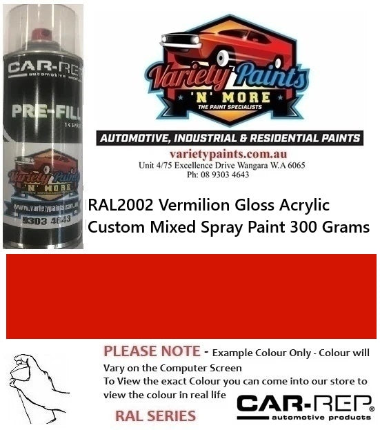 RAL2002 Vermilion Gloss Acrylic Custom Mixed Spray Paint 300 Grams