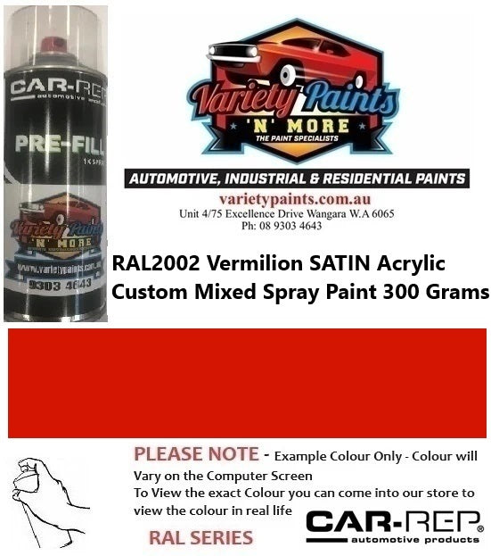 RAL2002 Vermilion SATIN Acrylic Custom Mixed Spray Paint 300 Grams