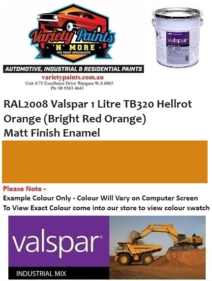 RAL2008 Valspar 1 Litre TB320 Hellrot Orange (Bright Red Orange) Matt Finish Enamel