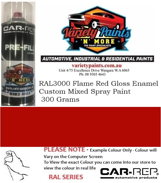 RAL3000 Flame Red Gloss Enamel Custom Mixed Spray Paint 300 Grams 2IS 88A