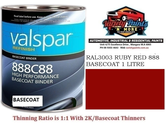 RAL3003 RUBY RED 888 BASECOAT 1 LITRE METAL TIN