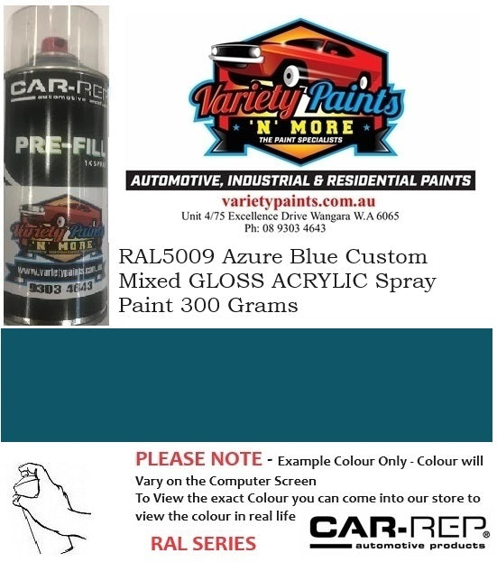 RAL5009 Azure Blue Custom Mixed GLOSS ACRYLIC Spray Paint 300 Grams