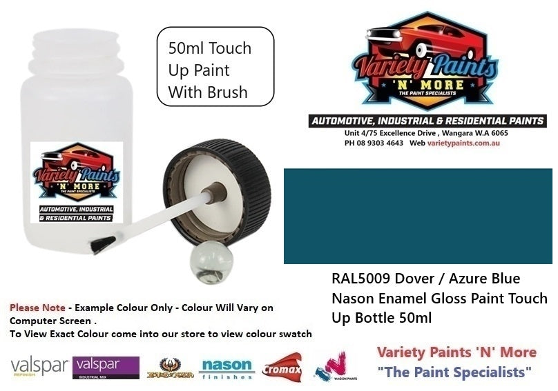 RAL5009 Dover / Azure Blue Nason Enamel Gloss Paint Touch Up Bottle 50ml