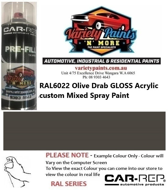 RAL6022 Olive Drab GLOSS Acrylic custom Mixed Spray Paint 300 GRAMS