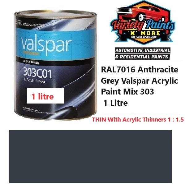 RAL7016 Anthracite Grey Valspar Acrylic Paint Mix 303 1 Litre