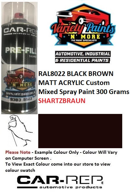 RAL8022 Black Brown MATT Acrylic Custom Mixed Spray Paint 300 Grams
