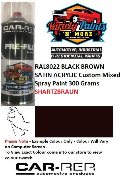 RAL8022 Black Brown SATIN Acrylic Custom Mixed Spray Paint 300 GRAMS