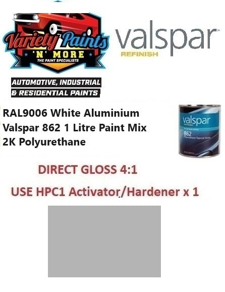 RAL9006 White Aluminium Valspar 862 1 Litre Paint Mix 2K Polyurethane