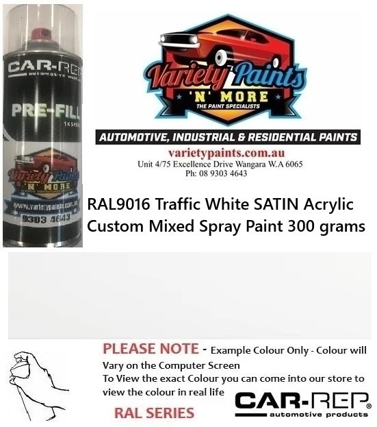 RAL9016 Traffic White SATIN Acrylic Custom Mixed Spray Paint 300 grams