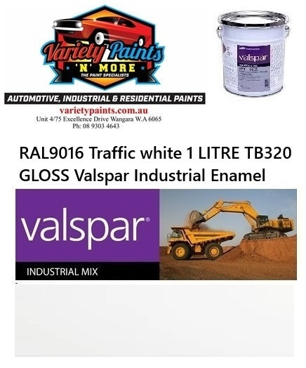 RAL9016 Traffic white 1 LITRE TB320 GLOSS Valspar Industrial Enamel