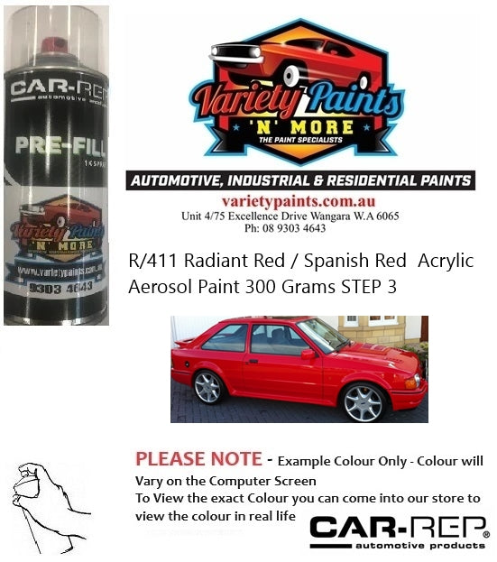 R/411 Radiant Red / Spanish Red  Ford/Mazda Acrylic Aerosol Paint 300 Grams STEP 3