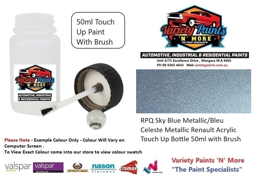 RPQ Sky Blue Metallic/Bleu Celeste Metallic Renault Acrylic Touch Up Bottle 50ml with Brush