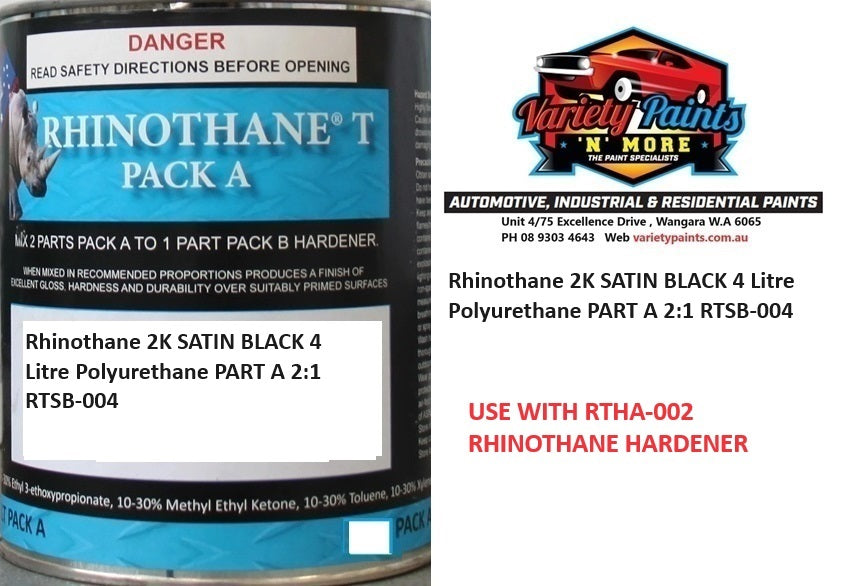 Rhinothane 2K SATIN BLACK 4 Litre Polyurethane PART A 2:1 RTSB-004