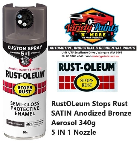 Annodize Rust RustOLeum Stops Rust SATIN Anodized Bronze Aerosol 340g 5 IN 1 Nozzle