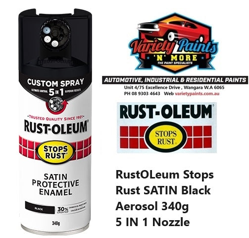 RustOLeum Stops Rust SATIN Black Aerosol 340g 5 IN 1 Nozzle