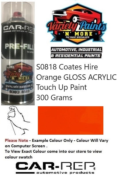 S0818 Coates Hire Orange GLOSS ACRYLIC Touch Up Paint 300 Grams