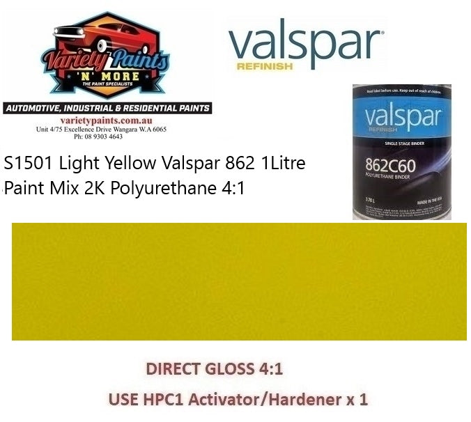 S1501 Light Yellow Valspar 862 1Litre Paint Mix 2K Polyurethane 4:1