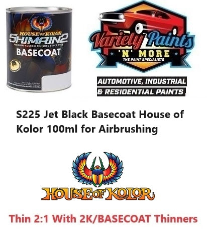 S225 Jet Black 100ml for Airbrushing House of Kolor