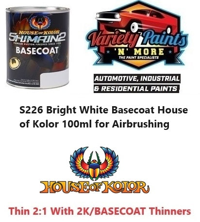 S226 Bright White Basecoat House of Kolor 100ml for Airbrushing
