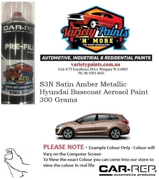 S3N Satin Amber Metallic Hyundai Basecoat Aerosol Paint 300 Grams