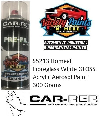 S5213 Homeall Fibreglass White GLOSS Acrylic Aerosol Paint 300 Grams