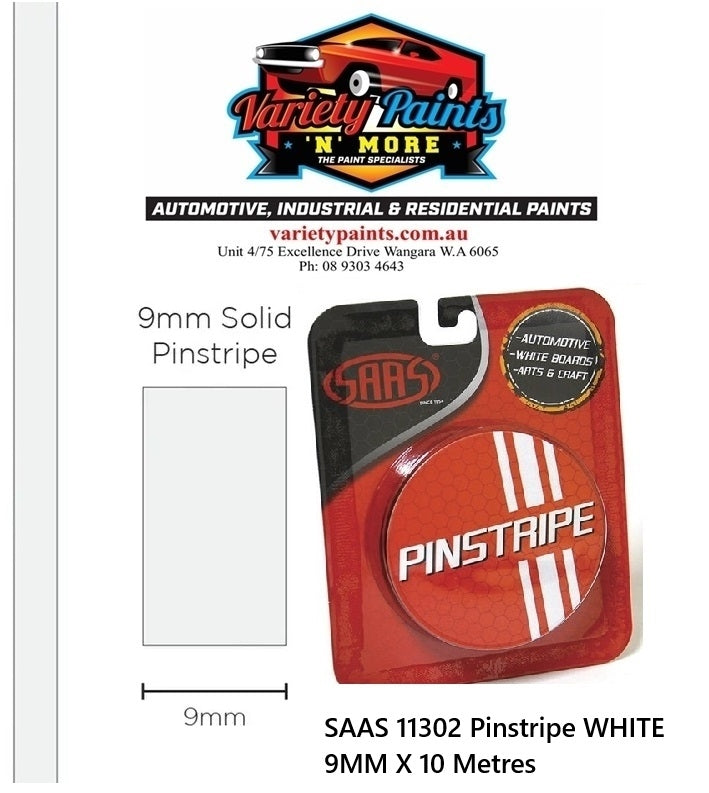 SAAS 11302 Pinstripe WHITE 9MM X 10 Metres