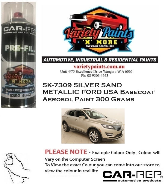 SK-7309 SILVER SAND METALLIC FORD USA Basecoat Aerosol Paint 300 Grams