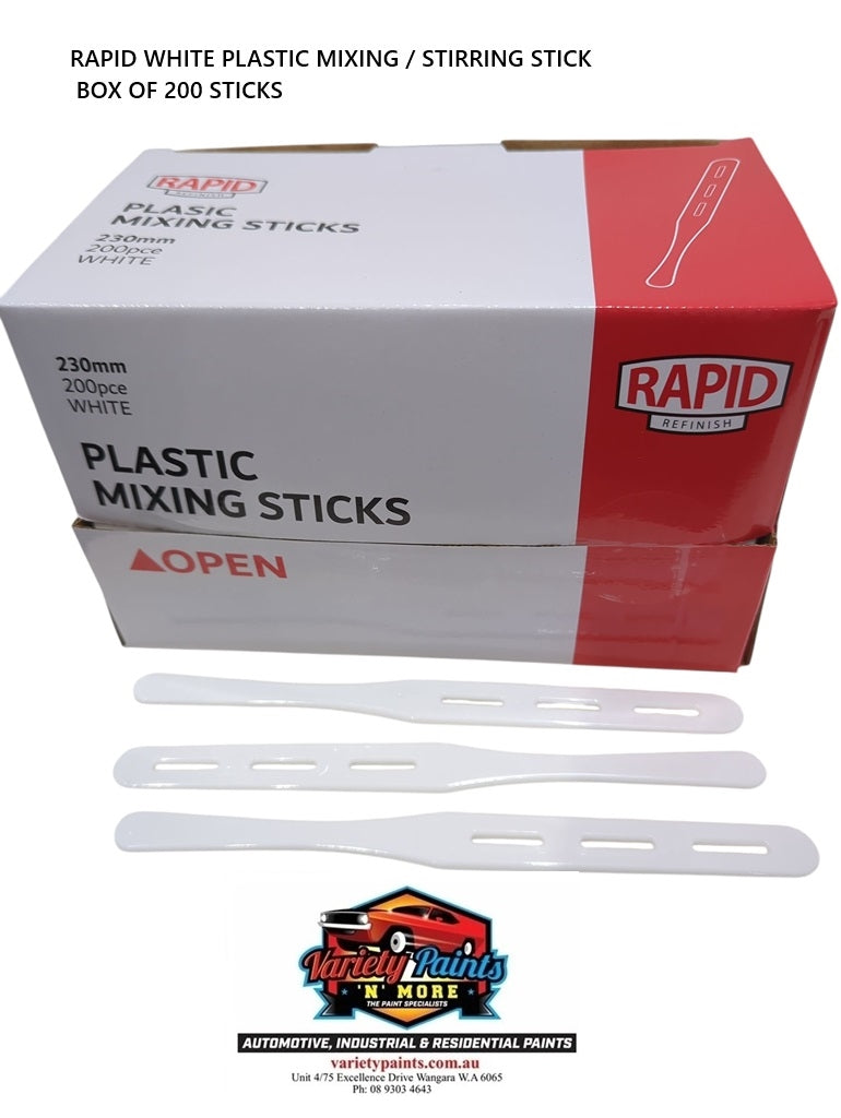 RAPID WHITE PLASTIC MIXING / STIRRING STICK BOX OF 200 STICKS