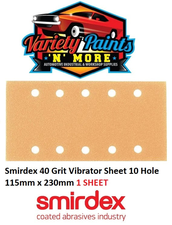 Smirdex 40 Grit Vibrator Sheet 10 Hole 115mm x 230mm 1 SHEET