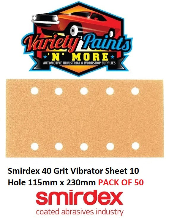 Smirdex 40 Grit Vibrator Sheet 10 Hole 115mm x 230mm PACK OF 50