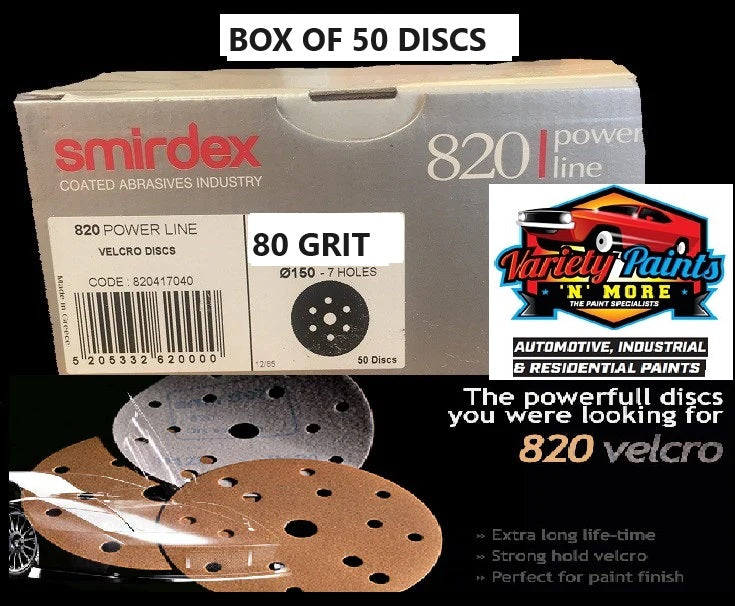 Smirdex 80 Grit Velcro Discs 150mm 6 Hole Box of 50