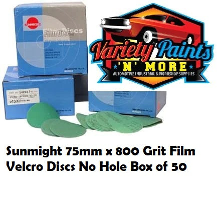 Sunmight 75mm x 800 Grit Film Velcro Discs No Hole Box of 50