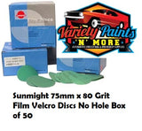 Sunmight 75mm x 80 Grit Film Velcro Discs No Hole Box of 50