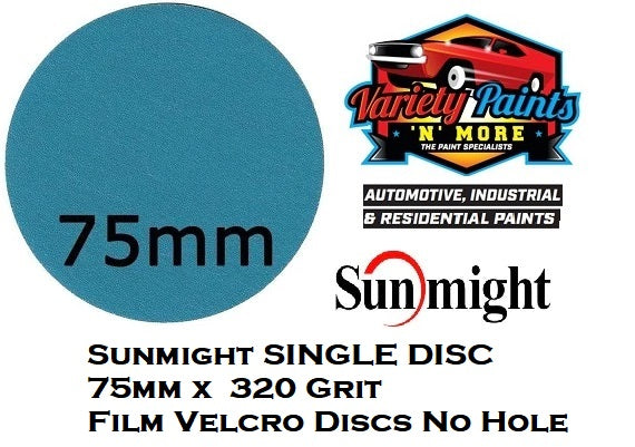 Sunmight SINGLE DISC 75mm x 320 Grit Film Velcro Discs No Hole