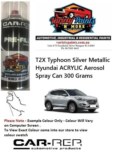 T2X Typhoon Silver Metallic Hyundai ACRYLIC Aerosol Spray Can 300 Grams