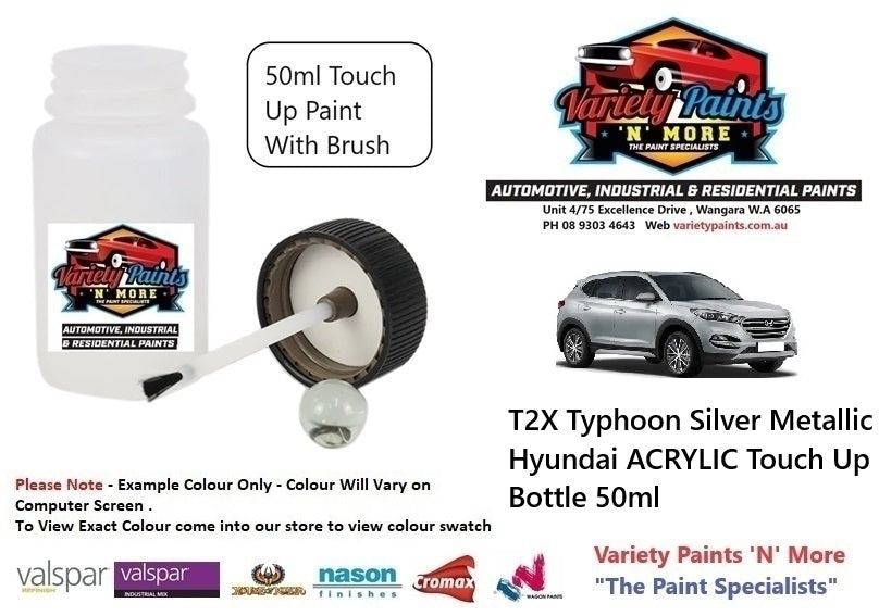 T2X Typhoon Silver Metallic Hyundai ACRYLIC Touch Up Bottle 50ml