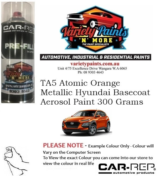 TA5 Atomic Orange Metallic Hyundai Basecoat Aerosol Paint 300 Grams