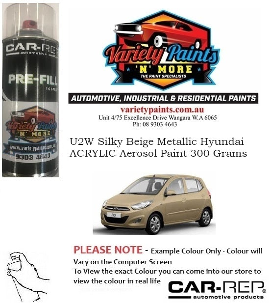 U2W Silky Beige Metallic Hyundai Acrylic Aerosol Paint 300 Grams