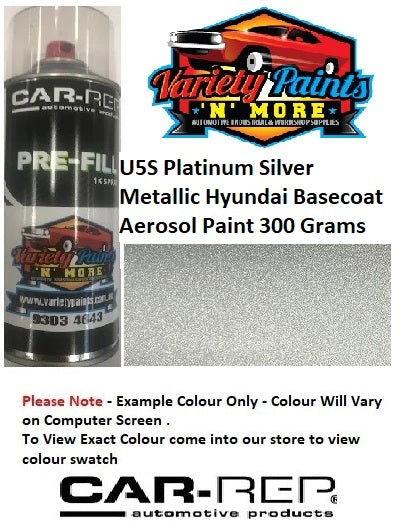 U5S Platinum Silver Metallic Hyundai Basecoat Aerosol Paint 300 Grams