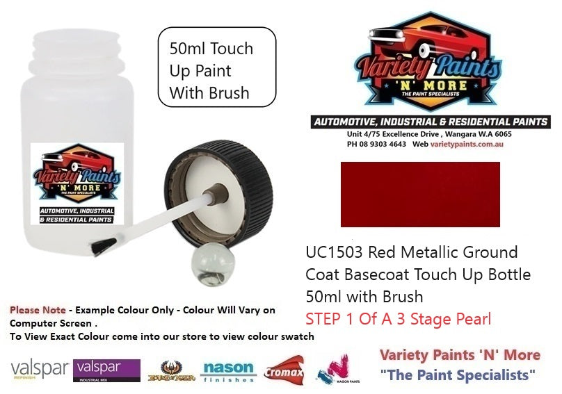 UC1503 Red Metallic Ground Coat Basecoat Touch Up Bottle 50ml with Brush STEP 1