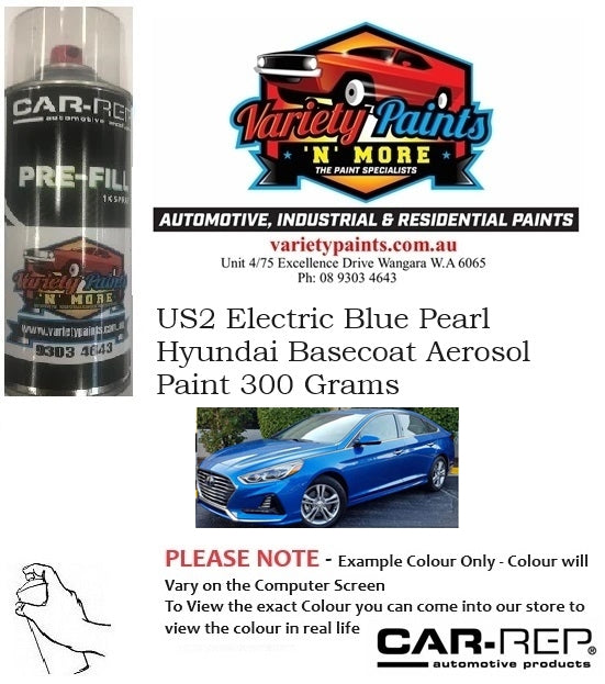 US2 Electric Blue Pearl Hyundai Basecoat Aerosol Paint 300 Grams