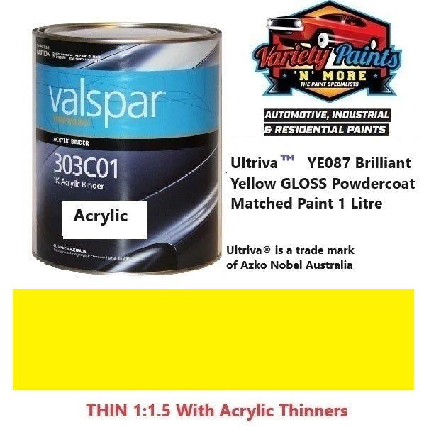 Ultriva™  YE087 / GE087 Brilliant Yellow GLOSS Powdercoat Matched Paint 1 Litre