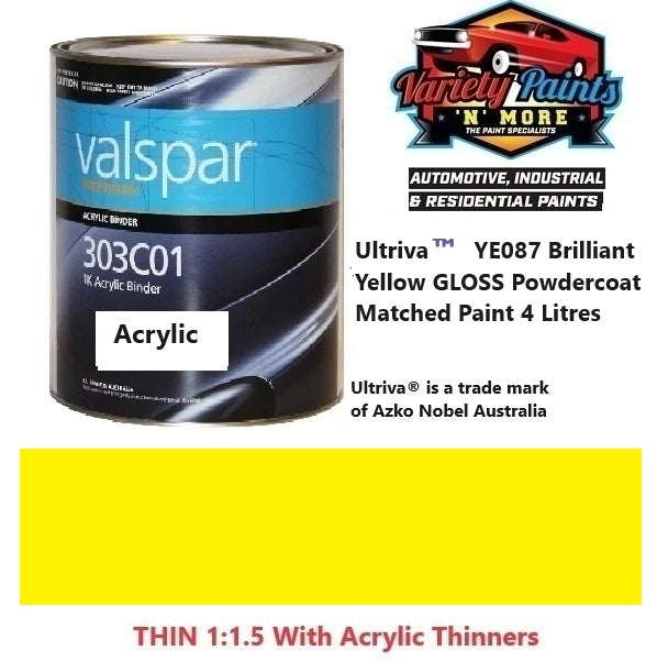Ultriva™  YE087 / GE087 Brilliant Yellow GLOSS Powdercoat Matched Paint 4 Litres