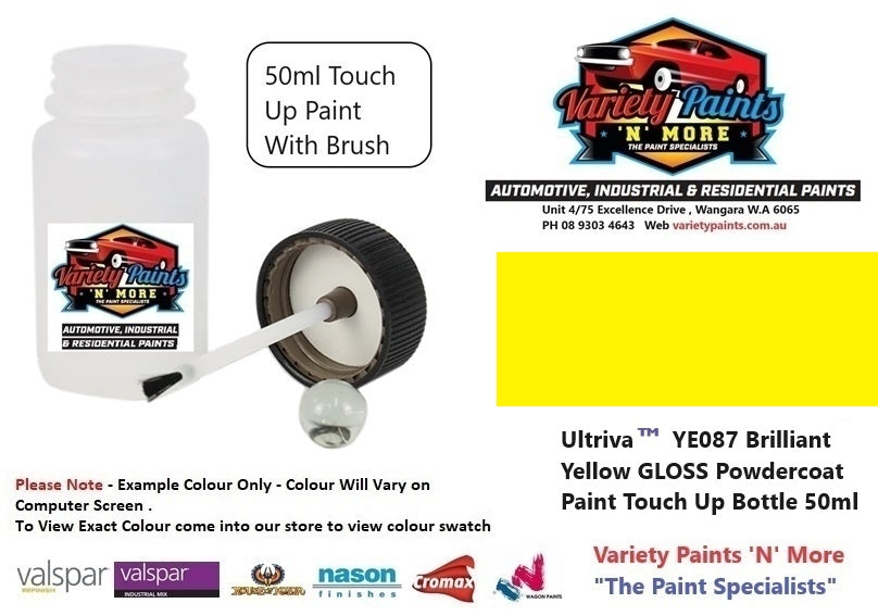 Ultriva™  YE087 / GE087 Brilliant Yellow GLOSS Powdercoat Paint Touch Up Bottle 50ml