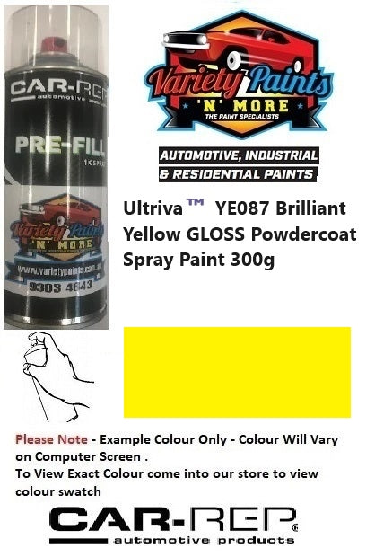 Ultriva™  YE087 / GE087 Brilliant Yellow GLOSS Powdercoat Spray Paint 300g 2IS 53A