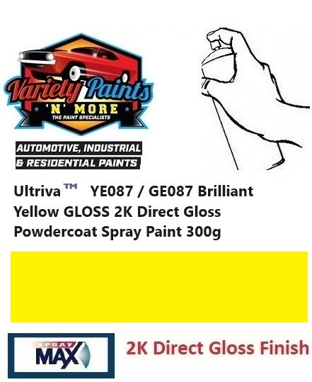 Ultriva™  YE087 / GE087 Brilliant Yellow GLOSS 2K Direct Gloss Powdercoat Spray Paint 300g