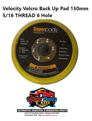 Velocity Velcro Back Up Pad 150mm 5/16 THREAD 6 Hole