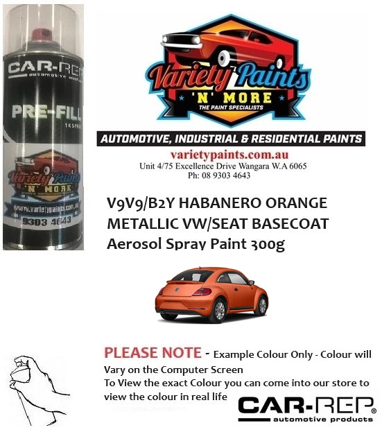 V9V9/B2Y HABANERO ORANGE METALLIC VW/SEAT BASECOAT Aerosol Spray Paint 300g