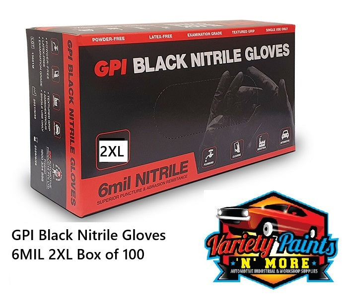 GPI Black Nitrile Gloves 6MIL 2XL Box of 100